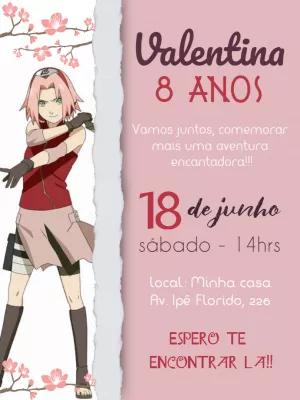 Convite de Aniversário Sakura Naruto para Editar Online