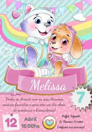 Convite Patrulha Canina Rosa com Skye e Everest para Editar