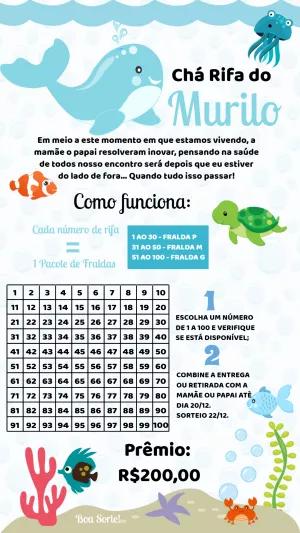 Convite Chá Rifa Fundo do Mar com Baleia para Editar Online