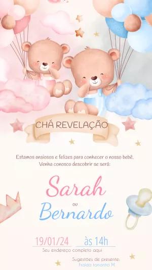 Convite Chá Revelação Ursinhos Baloeiros para Editar Online