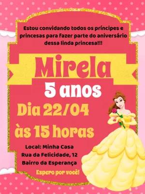 Convite de Aniversário Princesa Bela Editável Online