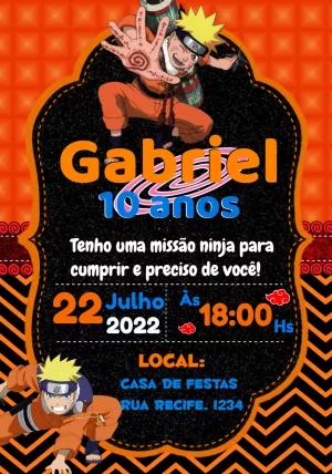Convite de Aniversário Naruto com Personagem para Editar Online