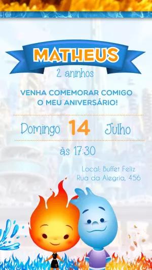 Convite Aniversário Elementos Fogo e Água para Editar Online