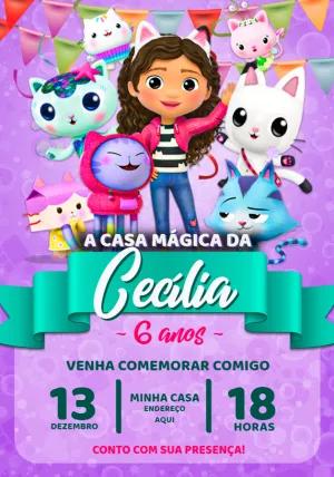 Convite de Aniversário A Casa Mágica da Gabby para Editar