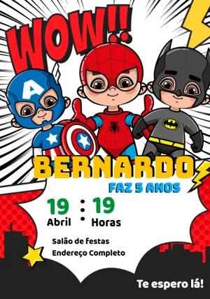 Convite Aniversário Super-Heróis Fofos para Editar Online