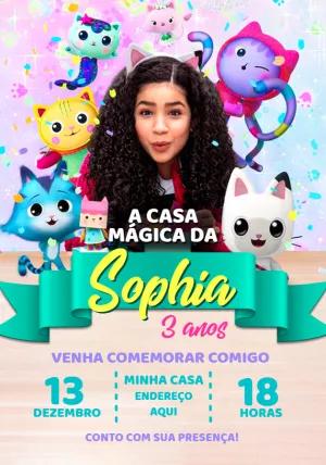 Convite Aniversário A Casa Mágica da Gabby para Editar Online