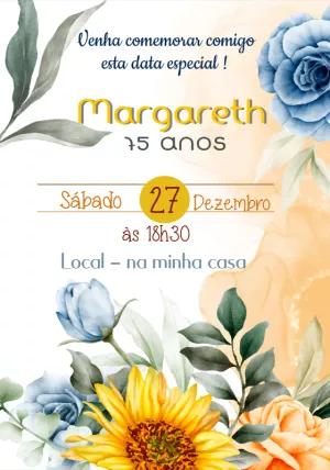 Convite de Aniversário Girassol Floral para Editar Online