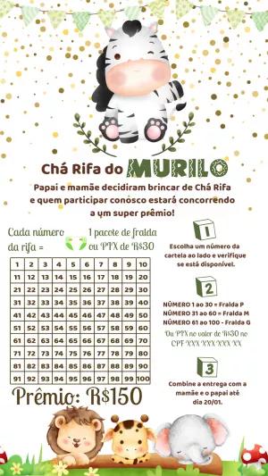 Convite Chá Rifa Zebrinha Safari para Editar Online