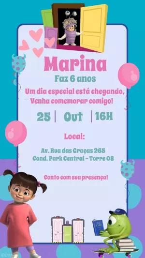 Convite de Aniversário Monstros SA com Personagens para Editar