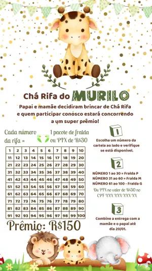 Convite Chá Rifa Girafinha Safari para Editar Online