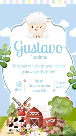 Convite Aniversário Fazendinha com Animais Fofos para Editar