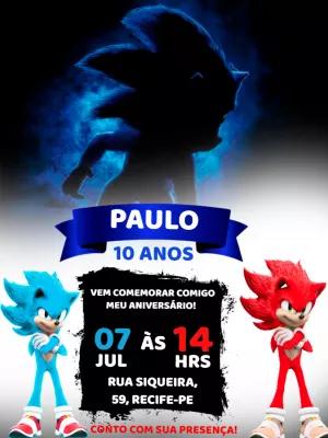 Convite Aniversário Sonic Gamer para Editar Online