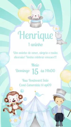 Convite Aniversário Circo com Animais para Editar Online