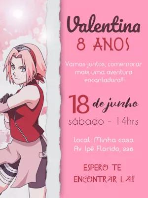 Convite de Aniversário Sakura Naruto para Editar Online