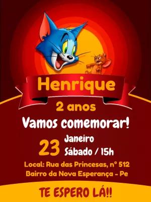 Convite de Aniversário Tom e Jerry para Editar Online e Imprimir