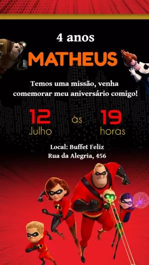 Convite Aniversário Os Incríveis para Editar Online e Imprimir