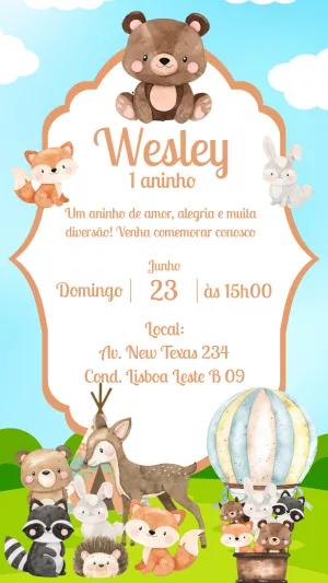 Convite Aniversário Bosque Encantado com Animais para Editar