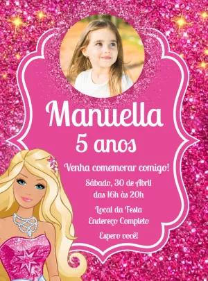 Convite Aniversário Barbie com Foto para Editar Online