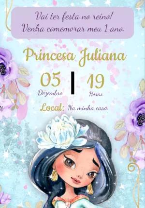 Convite de Aniversário Princesa Jasmine para Editar Online
