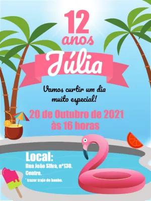 Convite de Aniversário Pool Party Tropical para Editar Online