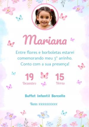 Convite Aniversário Jardim das Borboletas com Foto para Editar