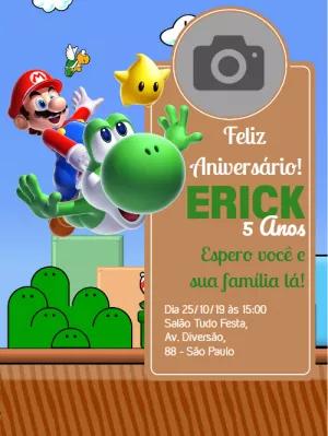 Convite Aniversário Super Mario com Foto para Editar Online