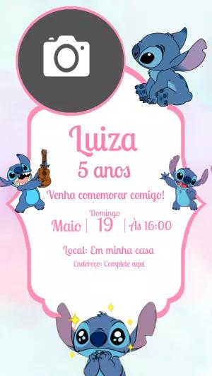 Convite de Aniversário Stitch com Foto para Editar Online