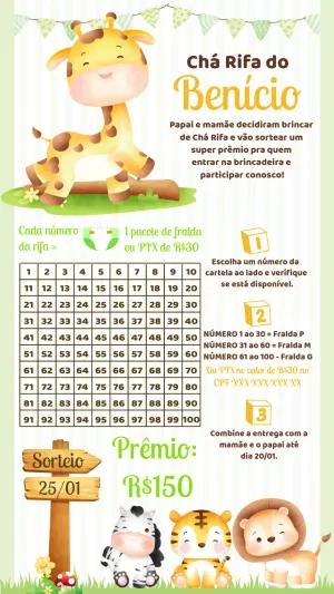 Convite Chá Rifa Safari com Animais para Editar Online