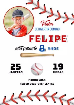 Convite Aniversário Baseball com Foto para Editar Online