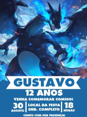 Convite Aniversário Pokémon Mega Charizard para Editar Online