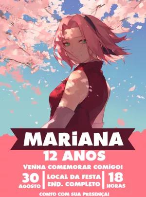 Convite de Aniversário Sakura Naruto para Editar Online