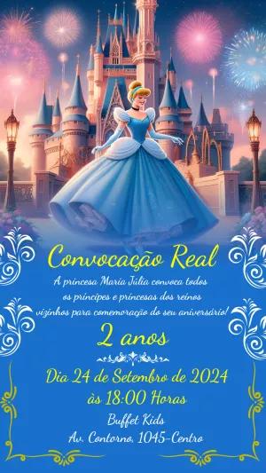 Convite de Aniversário Cinderela Princesa para Editar Online