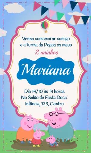 Convite de Aniversário Peppa Pig com a Família para Editar