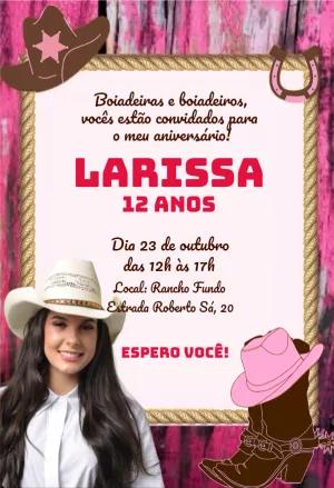 Convite Aniversário Boiadeira com Foto para Editar Online