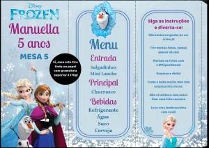 Menu de Mesa Frozen Editável para Aniversário