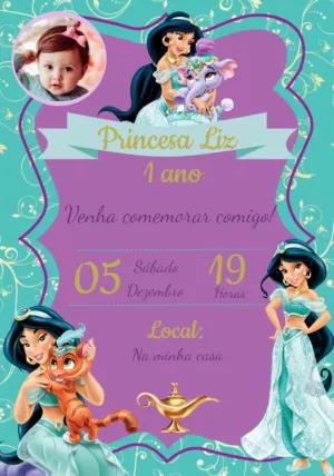 Convite Aniversário Jasmine com Foto para Editar Online