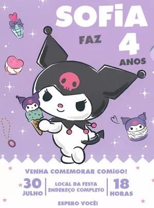Convite de Aniversário Kuromi Editável Online para Imprimir