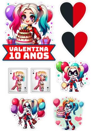 Topo de Bolo Arlequina para Aniversário Editável Online