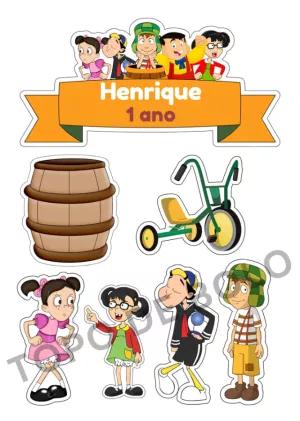 Topo de Bolo Aniversário Chaves com Personagens para Editar