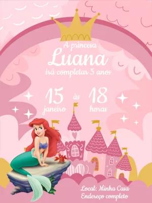 Convite de Aniversário Ariel Princesa para Editar Online