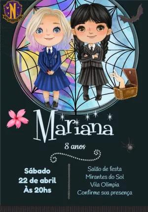 Convite Aniversário Wandinha e Enid para Editar Online