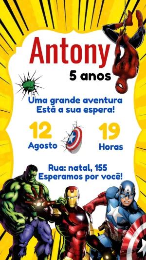 Convite Aniversário Vingadores com Super-Heróis para Editar
