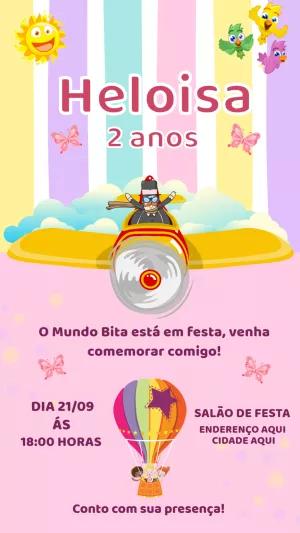 Convite de Aniversário Mundo Bita Menina para Editar Online