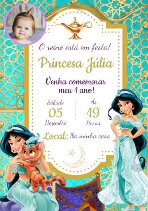 Convite Aniversário Jasmine com Foto para Editar Online