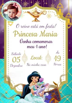 Convite Aniversário Jasmine com Foto para Editar Online
