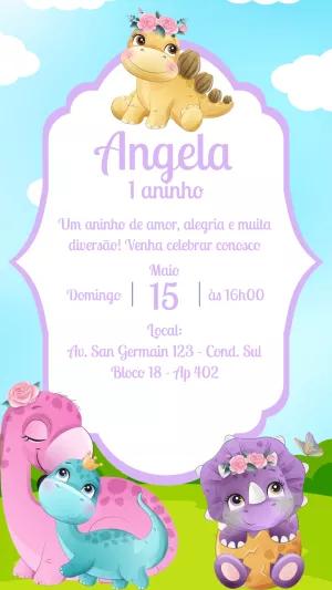 Convite Aniversário Dino Baby Menina para Editar Online