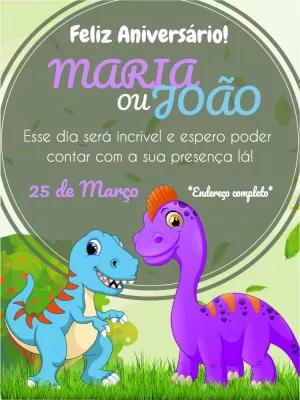 Convite de Aniversário Dinossauro Fofo para Editar Online