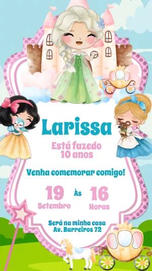 Convite de Aniversário Princesas Fofas para Editar Online
