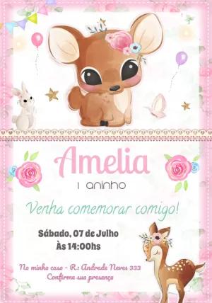 Convite Aniversário Cervinho Bosque Encantado para Editar