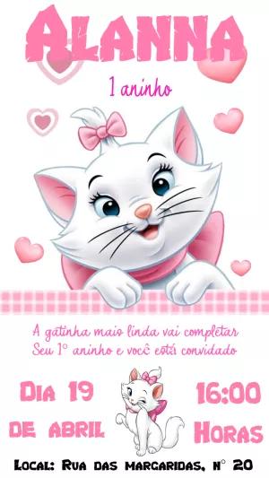 Convite Aniversário Gatinha Marie para Editar Online